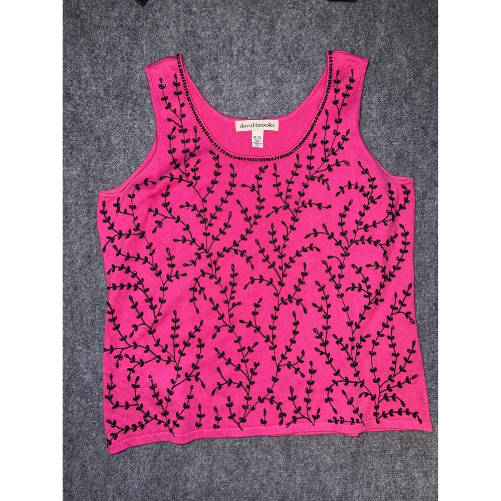 David Brooks Pink Silk Blend Beaded Embroidered Sleeveless Knit Top XL
